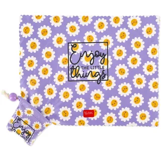 Legami - Reinigungstuch für Gläser und Bildschirme mit Hülle, für kristalline Linsen, auch geeignet für Smartphone, Tablet, PC und Kamera, 19 x 15 cm (geöffnet), Daisy Thema