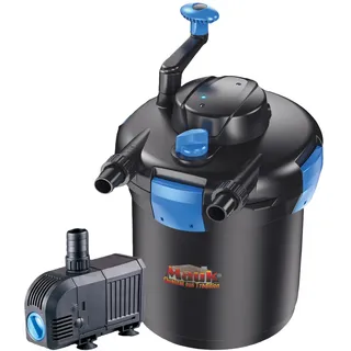 MAUK® Teichdruckfilter Komplettset | ECO 9W UVC Klärer mit Spin Clean Reinigung | inkl. Pumpe & Bachlauf Funktion | 4000 Liter - 8 Liter Kesselvolumen