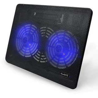 ewent EW1256 Laptop Kühler 12-17 Zoll, 2 Ruhige Lüfter mit blau LEDs, Cooling Pad, Notebook Cooler Ständer Kühlpad Kühlmatte, schwarz