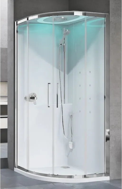 Novellini Eon R Komplettdusche 90x90cm DT 11,5cm, Profile chrom, RW weiß glanz