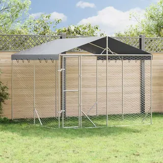 vidaXL Outdoor-Hundezwinger mit Dach Silbern 3x3x2,5m Verzinkter Stahl