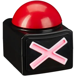 Relaxdays Buzzer mit Sound & Licht, Party Zubehör für Spielabende, batteriebetrieben, Quizbuzzer Kunststoff, rot/schwarz