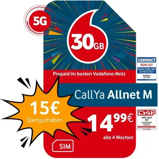 Vodafone Prepaid CallYa M, 30 GB statt 20 GB, 15 EUR Start Prepaidkarte rot