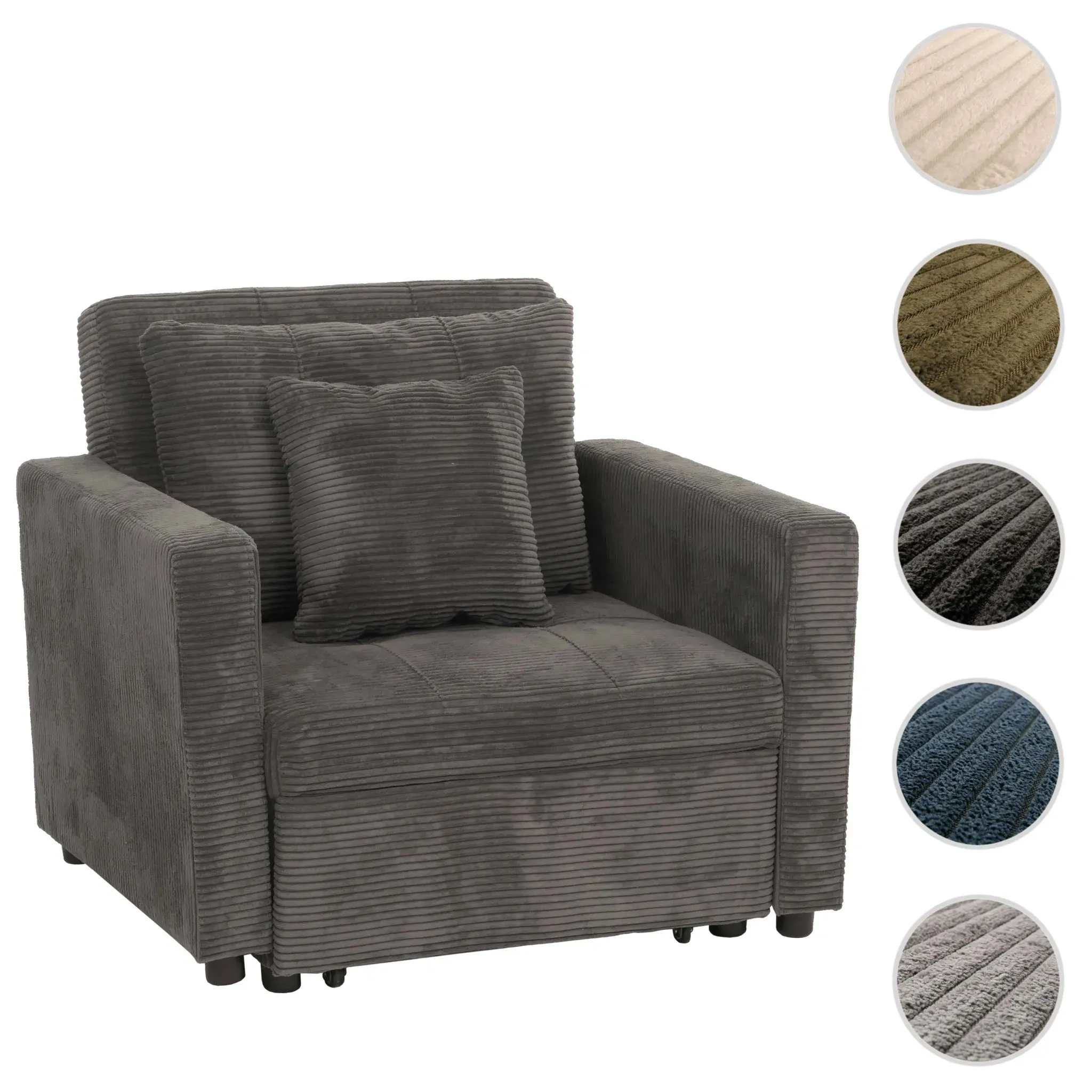 HWC-L90 Klappsessel Gästebett Relaxsessel Cord dunkelgrau