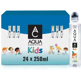 AQUA CARPATICA 250ml x 24 Kids Still Natürliches Mineralwasser, Perfekt für Kinder & Baby, Mit auslaufsicherem Sippy-Verschluss, Kindergetränk BPA-frei, 100% Recycelbar, Für Babynahrung geeignet