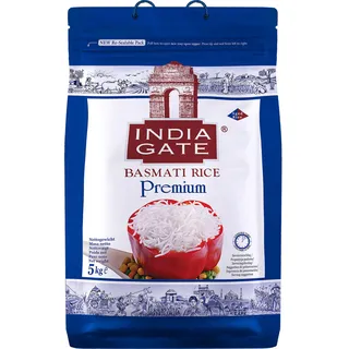 India Gate Premium Basmati Reis – Feiner, aromatischer Langkornreis aus Indien, feines Langkorn (1 x 5 kg)
