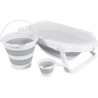 Cangaroo Badewannen-Set Hawaii 4-teilig faltbar Wasserablauf Ablagefächer Netz grau