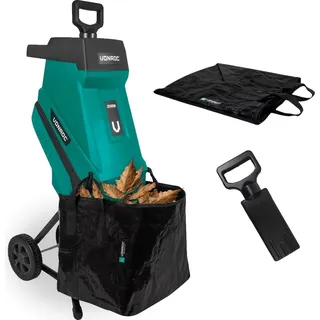 VONROC Gartenhäcksler elektrisch 2500W - für Äste bis Ø45mm - inkl 45L Auffangsack & Schiebestock