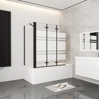 AICA 140cm Schwarz Faltwand 3 teilig Badewanneaufsatz mit 70cm Seitewand 6mm Nano ESG