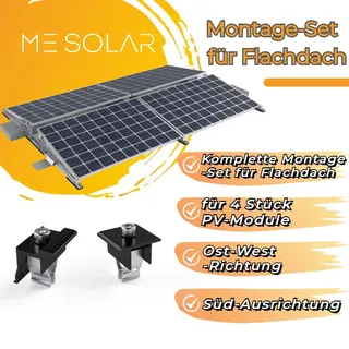 me solar PV Halterung Flachdach Komplettset | für 4 Solarmodule | Ost-West/Süd |Aluminium