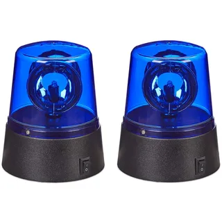 Relaxdays LED Blaulicht, 2er Set, Rundumleuchte mit drehendem Reflektor, Partylicht, Geburtstag, batteriebetrieben, blau