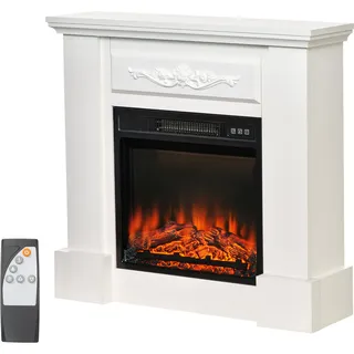 HOMCOM Elektrischer Kamin mit realistischer Flammenwirkung, Einbau-Elektrokamin 1800W mit Fernbedienung, Thermostat, Timer und einstellbarer Heizung, für Wohnzimmer, Weiß   Aosom