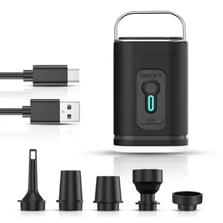 Yuragim Elektrische Luftpumpe, 1200mAh Wiederaufladbare Akku Luftpumpe Elektrisch mit Campinglampe, Mini Portable Air Pump mit 5 Luftdüs, für Luftmatratze, Schwimmring, Vakuumbeutel & Camping