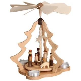 Zeidler Holzkunst Weihnachtspyramide Zeidler Tischpyramide groß mit Geburt, Handarbeit aus dem Erzgebirge beige