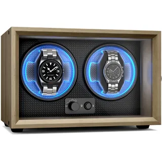 Klarstein Brienz 2 Uhrenbeweger – Leiser Uhrenbeweger Für 2 Uhren In Holzoptik Mit 4 Rotationsmodi & LED-Beleuchtung, Memory-Schaumstoffkissen, USB-Betrieb