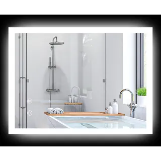 kleankin Badspiegel, Badezimmerspiegel mit LED-Beleuchtung, Lichtspiegel mit Touchschalter, Memory-Funktion, 70 x 50 cm beschlagfreier Wandspiegel mit 3