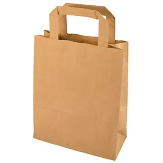 Papstar 50 Tragetaschen, Papier 22 cm x 18 cm x 10 cm braun mit Tragegriff