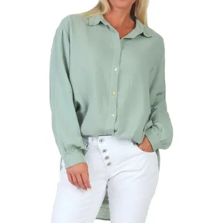 Sublevel Damen Long Musselin-Bluse LSL-450 Oversize Langarm-Hemd Jadeite Green S/M - S-M