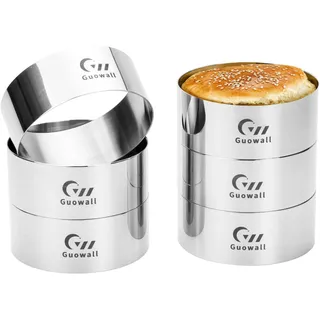Guowall 6 Stück Ø 10cm Burgerringe, Nahtlose Dessertringe und Speiseringe Set, Edelstah Backringe für Backen, Dessert,Mousse