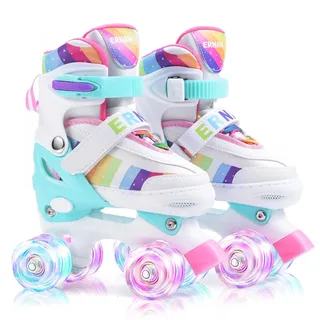 ERNAN Rollschuhe Mädchen Verstellbar.komfortabl LED Rollerskates für Jugendliche und Anfänger.4 Größen verstellbar,Rollschuhe für Mädchen,Jungen und Anfänger (Rainbow, M)