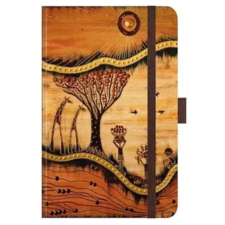 Premium Notes Small "AfricanArt - Landschaft": A6 Notizbuch liniert mit hochwertiger Folienveredelung, Stiftehalter, Zetteltasche und Leseband