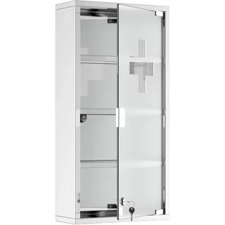 HOMCOM Medizinschrank Arzneischrank aus Edelstahl, Abschließbar Medikamentenschrank mit 4 Fächern, Glastür Apothekerschrank zur Medikamenten-Aufbewahrung, 30 x 12 x 60 cm