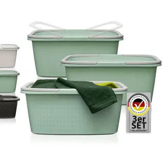 Hausfelder Wäschekorb Wäschewanne 58x37x25cm (Jadegrün, 3 Wannen, 35 l) (Set, 3 St., 3 x Wäschewannen), mit klappbaren Henkeln, mit Griffen, 35 Liter grün