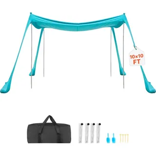 Vevor Strandzelt mit Sonnenschutz (UPF 50+) 3 x 3 x 2 m, Strandmuschel mit Sandsäcken & Stützstangen & Sandschaufeln, Tragbares Sonnensegel für Familienausflüge Camping Angeln Grün