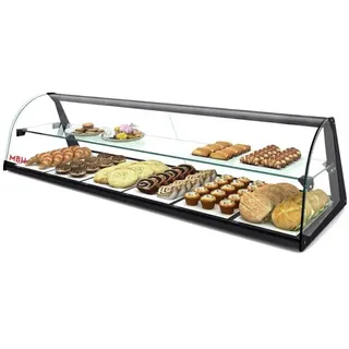 MBH - MAQUINARIA BAR HOSTELERIA MBH - Neutrale gebogene Doppelvitrine 84 cm, 2 Ebenen, für Gastronomie. Neutrales Glasdisplay für Bars und Restaurants.