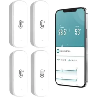4 Stück WiFi Thermometer Hygrometer Innenraumthermometer WiFi Temperatursensor, Thermo Hygrometer mit App-Benachrichtigung und Datenspeicher