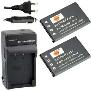 DSTE®(2 Pack) Ersatz Batterie und DC75E Reise Ladegerät Compatible für NP-20 Exilim EX-Z4 EX-Z5 EX-Z6 EX-Z7 EX-Z8 EX-Z11 EX-Z60 EX-Z65 EX-Z70 EX-Z75 EX-Z77 EX-M1 EX-M2 EX-M20 EX-S1 EX-S2 EX-S3
