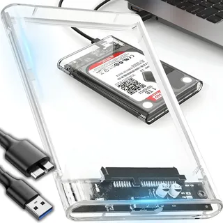 Retoo SSD Festplattengehäuse USB 3.0 Externes HDD 2,5 Zoll SATA 3 III Kabel, Gehäuse, Festplatte Adapter werkzeuglose Montage, Case, Transparent