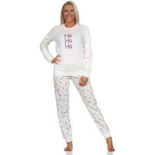 normann Damen langarm Weihnachts Schlafanzug Weihnachten Bündchen - 88726 in creme | Gr.: 48-50