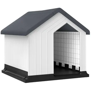 PawHut Hundehütte Outdoor Hundehaus mit Asphaltdach, Fenster, Grau