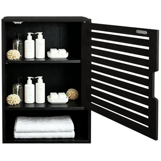 JEOBEST Hängeschrank Badezimmerschrank Hängend Bambus Wandschrank Badezimmer Regal Lamellentüren und offenem Fach, Modern Design 20 x 40 x 60 cm schwarz