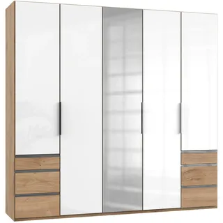 Level 250 x 236 x 58 cm Plankeneiche Nachbildung/Weißglas mit Glas- und Spiegeltüren