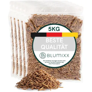 Mehlwürmer getrocknet für Reptilien 5kg - Premium-Qualität, Nahrhaftes Futter, Perfekt für eine Vielzahl von Amphibien, Schildkrötenfutter, Fischfutter Teich & Aquarium, wiederverschließbarer Beutel