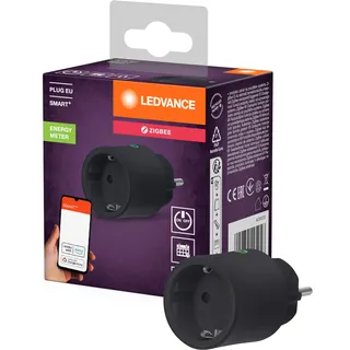 LEDVANCE SMART+ Smarte Steckdose für Innen mit ZigBee Technologie, bindet konventionelle Geräte ins Smart Home ein, misst und spart Stromverbrauch, kompatibel mit Alexa oder Google, schwarz, 1er-Pack