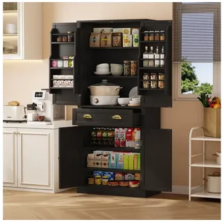 REDOM Hochschrank Aufbewahrungsschrank,Sideboard (mit 4 Türen & 1 Schublade – Vielseitiger Stauraum mit verstellbaren Ablagen, 1-St) schwarz 40 cm x 182 cm x 80 cm