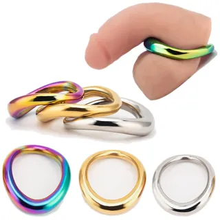 ScreaAss Edelstahl Gebogener Penisring Schwer Metall Hodenring Ballstretcher 5 Größen Glattes Hodengewicht Dicker Hoden Strecker Cock Ringe Hodensack Anhänger Ring Sexspielzeug Für Männer,Gold,M