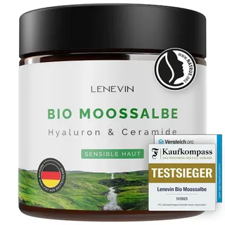 Lenevin® BIO Moossalbe gegen Falten für sensible Haut, 4-facher Testsieger F.A.Z. & mehr - Creme mit 4% Isländisch Moos, 1% Hyaluron, Ceramide - Made in Germany, vegan, tierleidfrei, nachhaltig, 60ml