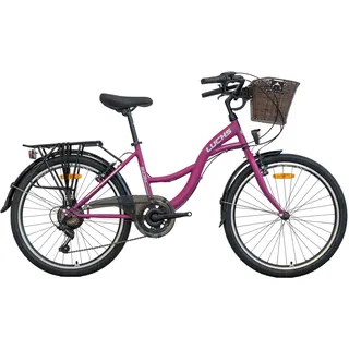 LUCHS 26" Zoll Feline Hollandrad MIT RATTANKORB – Hollandrad, Cityrad mit 21 Gängen Mädchenfahrrad, Mädchen, Damen, Damenfahrrad, Cityrad, Holland 41cm Rahmenhöhe // Fuchsia (Lila)