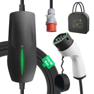 EIDYBOX Typ 2 Mobile Wallbox 11KW mit 16A CEE Stecker, 3-phasig EV Ladegerät mit 6m Ladekabel, IP66 Wasserdicht Mobile Ladestation für EV PHEV Tragbare Taschen