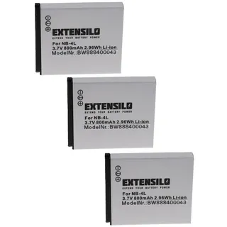 Extensilo Akku passend für Canon Digital Ixus 70, 75, 60, 65, i Zoom, Wireless, Kamera-Akku Akku Li-Ion 800 mAh (3,7 V), Leistungsfähige Austausch-Akkus für Digitalkamera, Spiegelreflexkamera schwarz