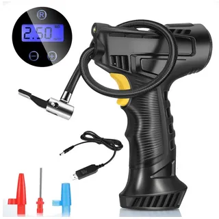 LETGOSPT Akku-Luftpumpe 150PSI Elektrische Luftpumpe, Tragbar Mini Kompressor mit 2000mAh Akku (Akku Luftpumpe Fahrradpumpe), Digital LCD, LED Licht, für Fahrräder, Motorrad, Auto & Bälle schwarz