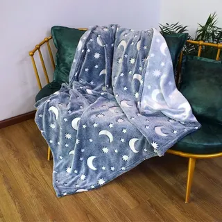 XDOVET Glow in the Dark Decke Kinder leuchtende Decke Kuscheldecke mit leuchtenden Sternen für Kinder und Erwachsene 150x200cm Blau - Blau