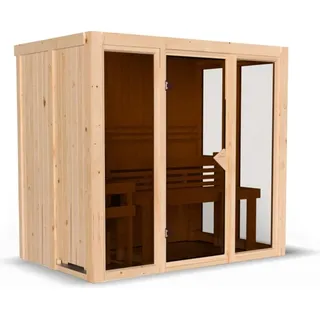 Karibu Sauna Irava 3 - 68 mm Systemsauna - 230 Volt Plug & Play Bronzierte Ganzglastür Ohne Dachkranz Ohne Ofen