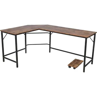 Vendomnia Schreibtisch L Form - industrial Design, aus Metall, 138x138 cm, mit mobiler Ablage, Schwarz Braun - Eckscreibtisch, Com - Schwarz