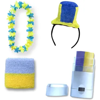 Sonia Originelli Fanset Fanartikel Zylinderhut als Haarreif, Blumenkette, Schminkstift, Schweißband EM WM Fussball Farbe: Ukraine