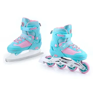 SMJ Sport SMJ Lily Kinder Mädchen Set 2in1 Inliner/Schlittschuhe VERSTELLBAR | ABEC-7 Rollschuhe | Inlineskates umbaubar zu Eislaufschuhe | Türkis/Rosa (L (38-41))